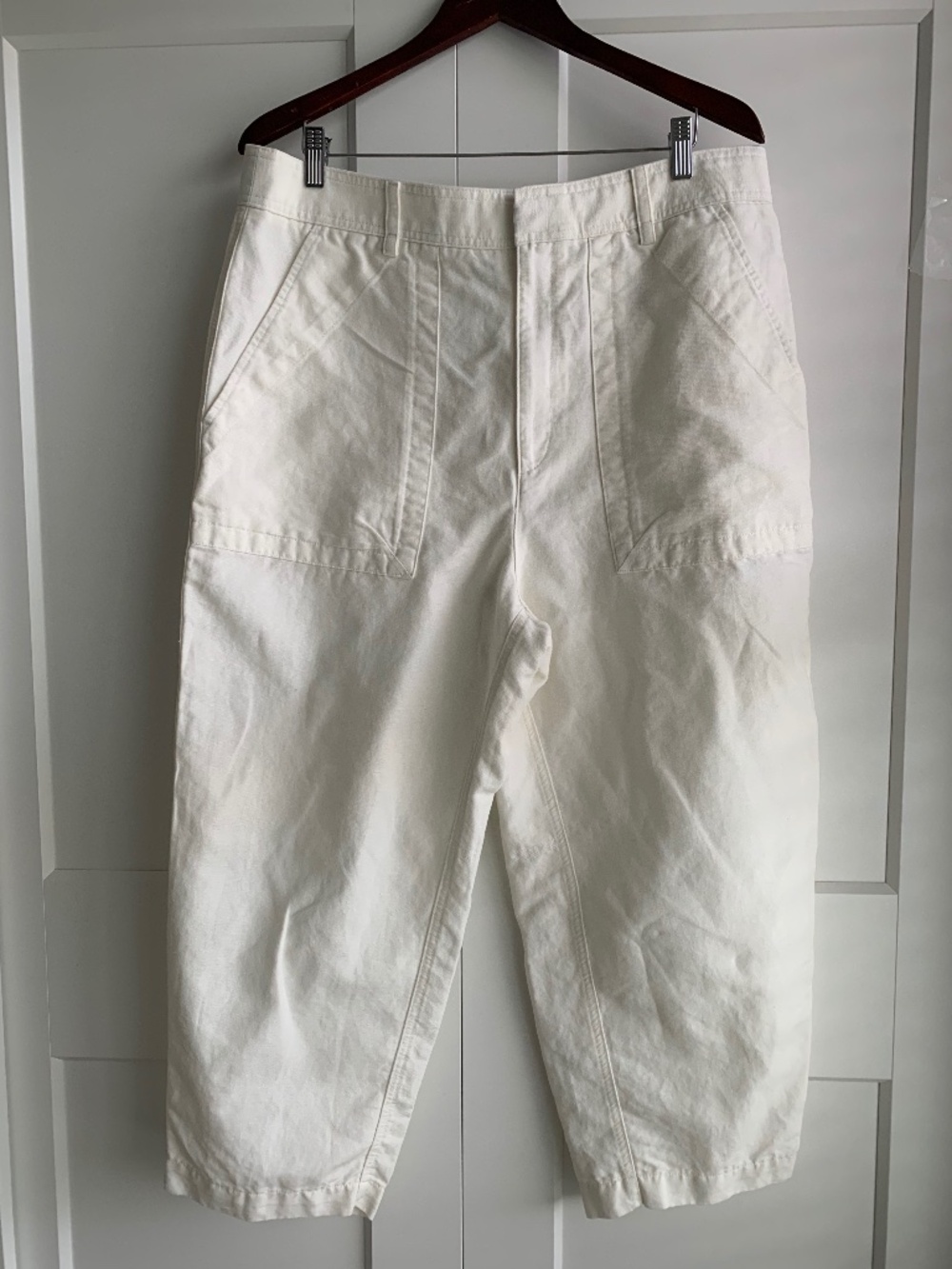 Banana Republic Barrel Pants Women’s size 16 White Utility Cotton linen Pant